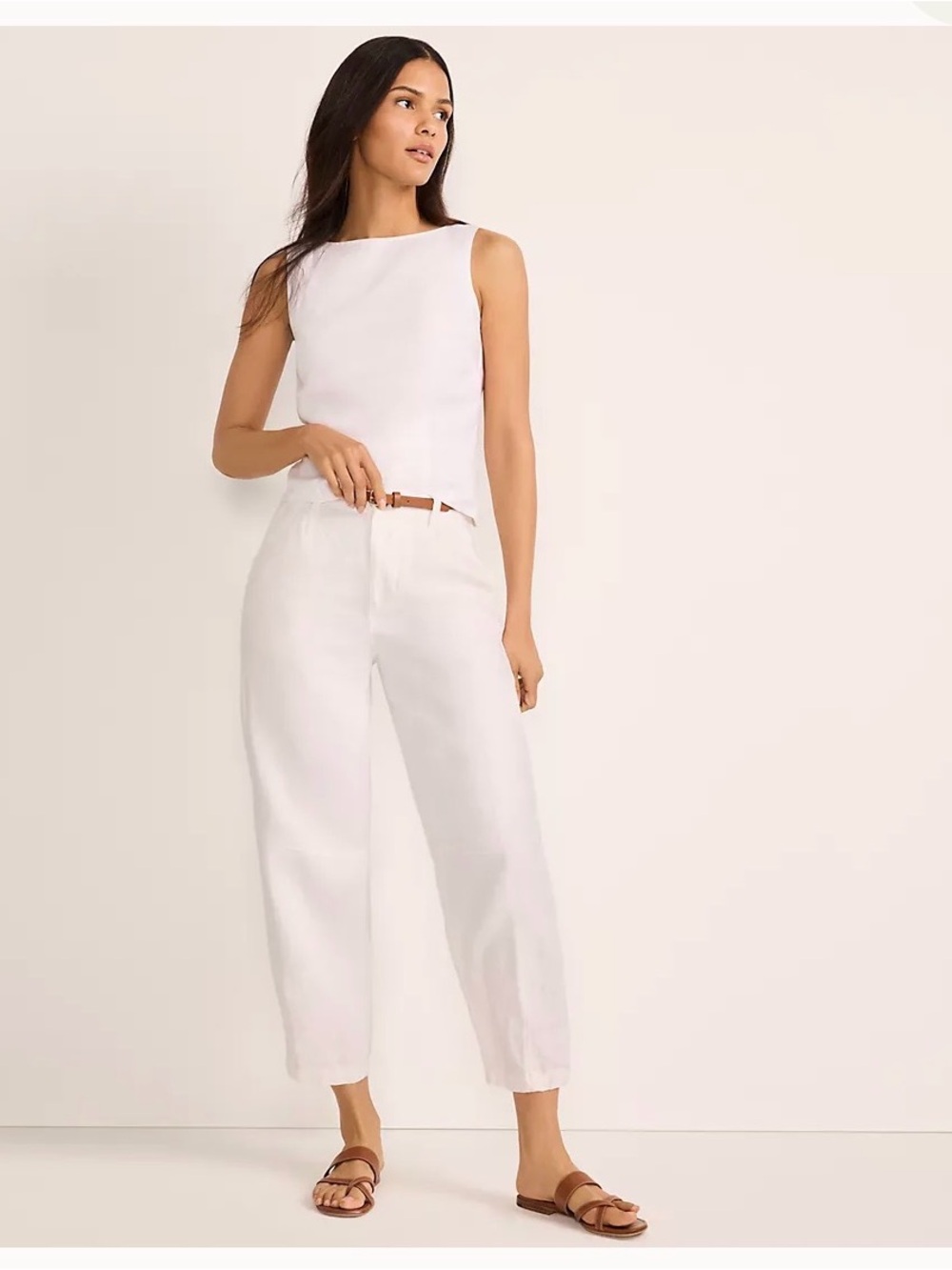 Lands End barrel leg linen trousers. Cream 8 petite